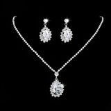 Cifeeo Christmas Gift Water Drop Rhinestone Long Pendant Full Crystal Silver Plated Necklace & Earrings Elegant Bridal Wedding Jewelry Set