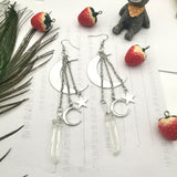 White Imitate Quartz Crystal Aura Witchy Earrings, Crescent Moon Gothic Occult Boho Crystal Crown Accessories Jewelry Earrings