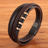 Christmas Gift Classic Multi-layer Luxury Style Stainless Steel Men's Leather Bracelet Hand-woven Customizable DIY Quality Drop Shipping