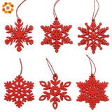 Christmas Gift 6PCS DIY White&Red Snowflakes Christmas Wooden Pendants Ornaments For Xmas Tree Ornaments Christmas Party Decorations Kids Gift