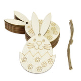 10pcs DIY Happy Easter Wooden Rabbit Egg Pendants Unfinished Crafts Hanging Ornament With String For Home Easter Decoration Kids