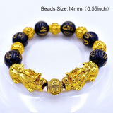 Feng Shui Obsidian Stone Beads Bracelet Men Women Unisex Wristband Gold Black Pixiu Wealth and Good Luck  Women Bracelet