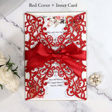 50pcs Glitter Paper Laser Cut Wedding Invitation Card Personalized Greeting Cards With Ribbon Wedding Decor Party Supplies