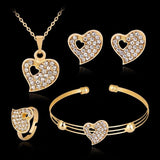 High Quality Black CZ Crystal Wedding Necklace &Earring &Ring 3 Set Gold Color Pendant Jewlery Set Gift Wholesale Jewelry Sets
