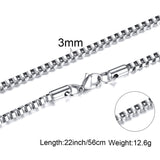 SILVERLY SQUARE LINK AND INGOT CHAIN NECKLACE FOR MEN STAINLESS STEEL CHOKER WITH 21-24 INCHES (2.1MM-5MM WIDE)