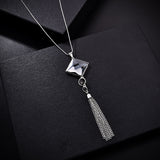 Fashion Women Lady Big Rhinestone Crystal Square Pendant Long Chain Tassel Sweater Necklace Party Drop Necklace Jewelry