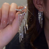 Cifeeo Stud Earrings For Women Long Shinny Rhinestone Tassel  Ear Rings Bling Crystal Fashion Jewerly