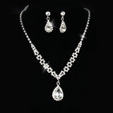 Cifeeo Christmas Gift Water Drop Rhinestone Long Pendant Full Crystal Silver Plated Necklace & Earrings Elegant Bridal Wedding Jewelry Set