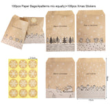 100Sets Merry Chritsmas Gift Bags Retro Kraft Paper Bag Santa Claus Penguin Candy Cookie Bags DIY Gift Wrapping Supplies