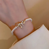 Cifeeo Trendy Design 14K Real Gold Baroque Pearl Bowknot Crystal Bracelet for Women Korean Fashion Jewelry AAA Zircon Beaded Chain Gift