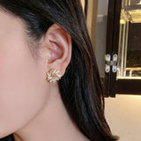 Elegant and Exquisite Opal Petal Circle Stud Earrings For Woman New Classic Jewelry Luxury Party Girl's Unusual Earrings