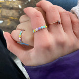 2pcs Romantic  Ring Rainbow Heart Finger Loop for Women Stackable Heart Silver Ring Trendy Party Fine Jewelry