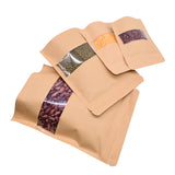10pcs Transparent Window Kraft Paper Bags Stand Up Pouches Tea Coffee Bean Gift Candy Wrapping Supplies Food Storage Zipper Bags