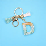 Fashion 26 Letters Resin Keychains for Women Gold Foil Pendant Charms Accessories Tassel Key Rings