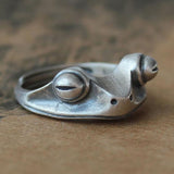 New Frog Ring for Women Artistic Design Retro Opening Resizable Unisex Female Statement Rings Silver Color Gift