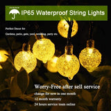 Christmas Gift Solar String Lights Outdoor 60 Led Crystal Globe Lights with 8 Modes Waterproof Solar Powered Patio Light for Garden Party Decor