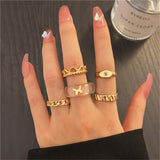 Cifeeo 25Style Bohemian Vintage Gold Color Geometric Square Round Rings Set for Women Black Stone Rings Silver Color Chain Ring Jewelry