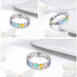 2pcs Romantic  Ring Rainbow Heart Finger Loop for Women Stackable Heart Silver Ring Trendy Party Fine Jewelry