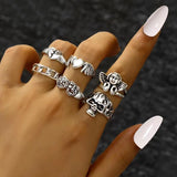 Gothic Vintage Silver Color Skull Angel Ring For Women 7PCS Vintage Ring Set Love Heart Charms Finger Jewelry Gift 2021 Trendy