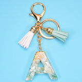 Fashion 26 Letters Resin Keychains for Women Gold Foil Pendant Charms Accessories Tassel Key Rings