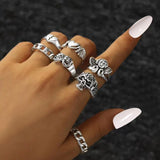 Gothic Vintage Silver Color Skull Angel Ring For Women 7PCS Vintage Ring Set Love Heart Charms Finger Jewelry Gift 2021 Trendy