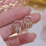 Super Shining Buckle Circle Earrings for Women Elegant Zirconia Stud Earring Birthday Gift Brincos