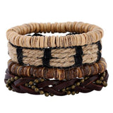 Vintage Wood Beads Bracelet Fashion Hand-knitted Multi-layer Leather Feather Stone Bracelet and Fashion Men's Bracelet Gift