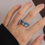 Christmas Gift Fantasy Fairy Tale Blue Eyes Bunny Ring Cute Big Ears Rabbit Women Ring Retro Silver Color Men Ring Fashion Jewelry Gift