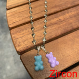 Candy Color Gummy Bear Resin Pendant Necklace for Women Simple Golden Metal Chain Necklace Female Fashion Jewelry Gifts