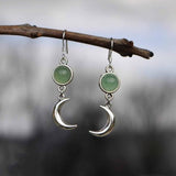 Creative Personality Silver Color Moon Earrings Exquisite Round Inlaid Green Stone Drop Earrings for Women Engagement Jewelry