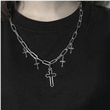 Cifeeo Vintage Dark Gothic Hollow Cross Pendant Chain Necklace For Kpop Cool Harajuku Street Egirl Men Women BFF Punk Halloween Jewelry