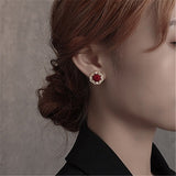 Cifeeo Korean New Small Fresh Pearl Flocking Earrings Fashion Temperament Round Earrings Women's Jewelry