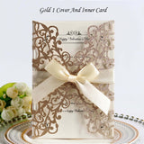 1pcs Glitter Paper Laser Cut Wedding Invitation Card Personalized Greeting Cards With Ribbon Birthday Party Wedding Decoration