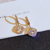 Cifeeo New Fashion Fine 14K Real Gold Geometric Crystal Drop Earrings for Women High Quality Jewelry AAA Zircon S925 Silver Needle Gift