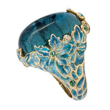 Cifeeo Elegant Women Fashion  Carving Enamel Flower Rings for Women Creativity Inlaid Blue Stone Engagement Ring Jewelry