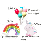 Unicorn Cake Topper Rainbow Cloud Balloon Cupcake Topper Kids Birthday Cake Flags Decor Baby Shower Girl Favors Cake Decorating