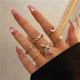 Cifeeo 25Style Bohemian Vintage Gold Color Geometric Square Round Rings Set for Women Black Stone Rings Silver Color Chain Ring Jewelry