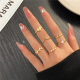 Cifeeo 25Style Bohemian Vintage Gold Color Geometric Square Round Rings Set for Women Black Stone Rings Silver Color Chain Ring Jewelry