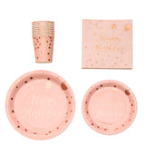 Happy Birthday Decorations Rose Gold dot Disposable Tableware Paper Plates Cup baby shower Girl Kids Adult Birthday Party Decor