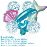 7pcs Mermaid Shell 32inch Number Balloons Teal Blue Purple Ballons Summer Hawaii Mermaid Party Decoration Kids Birthday Supplies