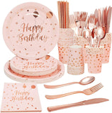 Happy Birthday Decorations Rose Gold dot Disposable Tableware Paper Plates Cup baby shower Girl Kids Adult Birthday Party Decor