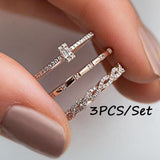 Cifeeo 3 Pcs/set Charm Lady Cocktail Party Finger Ring Jewelry Micro Inlaid CZ Stone Shiny Ring Female Wedding Anniversary Ring