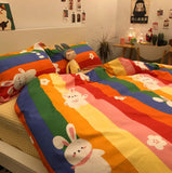 Cifeeo Rainbow Bedding Set Cartoon Printed Bed Linen Sheet Adult Kids Childs 4IN1 3IN1 Bedsheet with Duvet Cover Pillowcase All Season