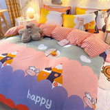 Cifeeo Colorful Rainbow Bedding Set with Duvet Cover  Bedsheet Pillowcase Fashion AB Version Pattern Quilt Cover Bed Linen All Season