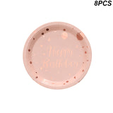 Happy Birthday Decorations Rose Gold dot Disposable Tableware Paper Plates Cup baby shower Girl Kids Adult Birthday Party Decor