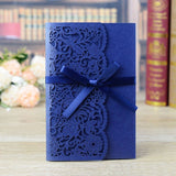 Cifeeo  50Pcs Elegant Laser Cut Wedding Invitation Card Lace Greeting Card Customize With RSVP Card Ribbon Wedding Party Supplies