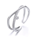 Christmas Gift Korean Zircon Ring Personality Cross Open Adjustable Finger Rings for Women Fashion Silver Color Jewelry Accessories Party Gift