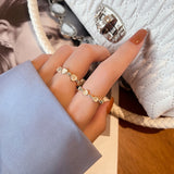 Sweet Heart-shaped Opals Zircon Gold Opening Rings For Woman 2021 Korean Fashion Jewelry Girl's Finger Elegant Set Accessories