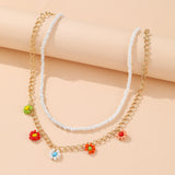 Cifeeo Trendy Bead Strand Beaded Choker Necklace For Women Bohemian Colorful Handmade Short Daisy Pearl Necklace Collar Jewelry