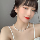 Kpop Aesthetic Fairy Transparent Butterfly Pendant Pearl Clavicle  Neck Chains Necklace For Women Egirl Friends Goth Jewelry